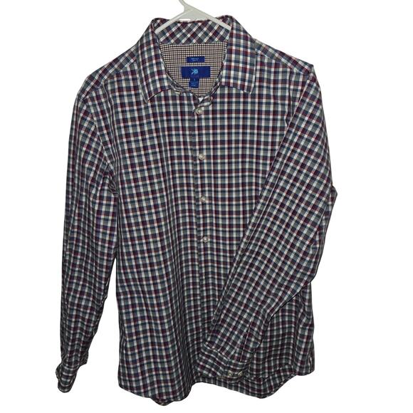 Egara Size Large Men's Non-Iron Red Blue Slim Button Down Shirt - Picture 1 of 6